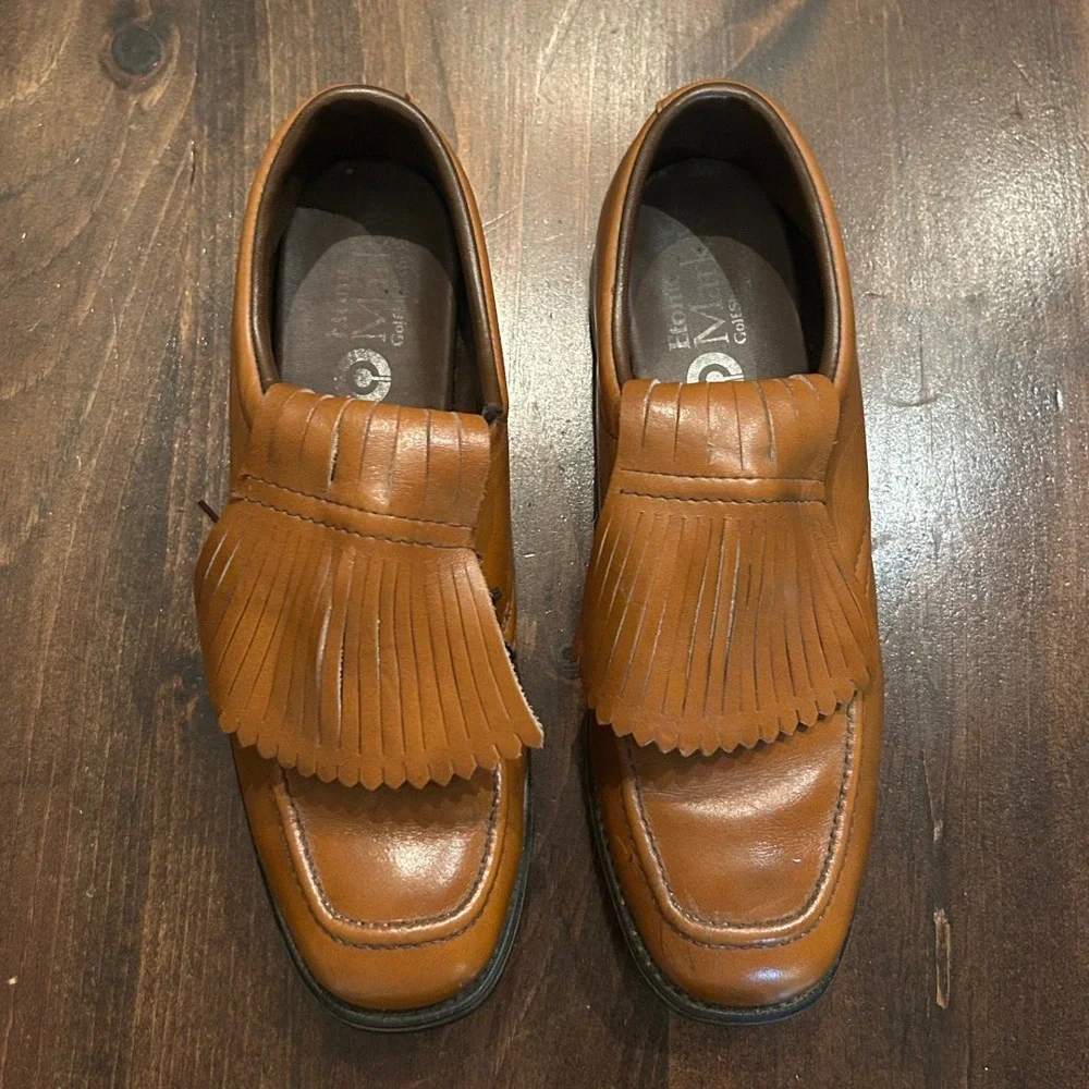 Vintage Etonic Mark V Golf Shoes 9.5 Leather Kiltie Fringe Spiked Retro Fairway